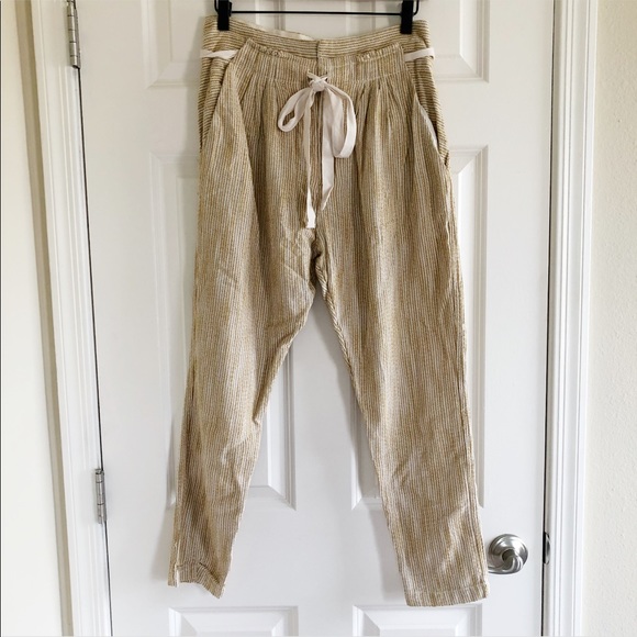 NWT Free People olive and cream pants tapered 2 - Picture 3 of 9